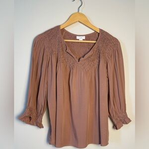 NWOT J. JILL SMOCKED 3/4 SLEEVE BLOUSE WOMENS SIZE‎ SMALL PETITE